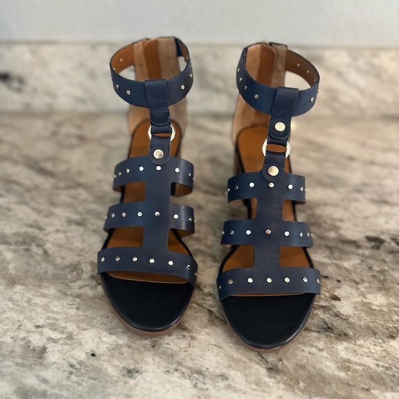 Franco Sarto Blue Harrington Studded Leather Heeled Sandal Sz 8.5 - Picture 4 of 10